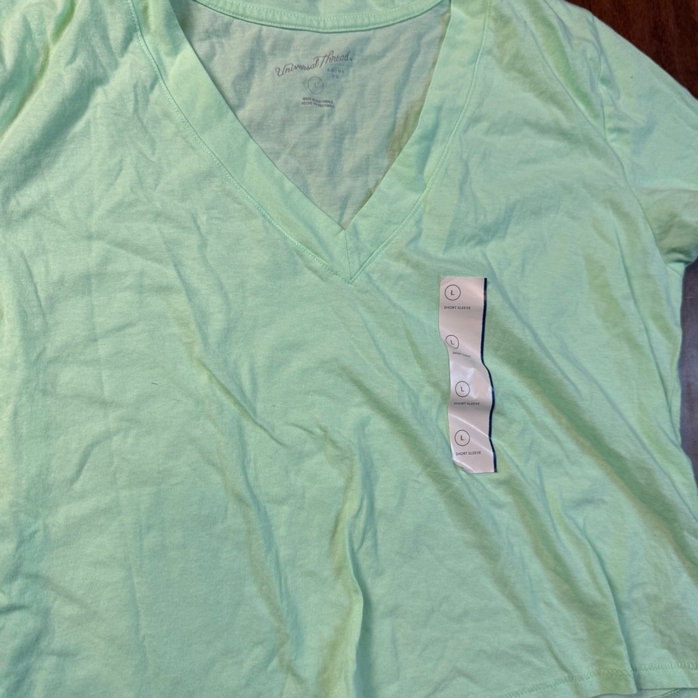 Universal Thread Womens Mint Green V-Neck Short Sleeve 100% Cotton T-Shirt Large